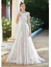 Boat Neck Ivory Lace Sparkle Tulle Wedding Dress
